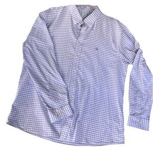 Brooks Brothers 1818 Men's Blue Check Non Iron Slim Fit Shirt XL Pig Logo Flaw